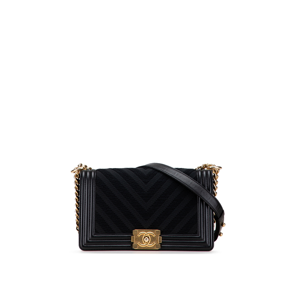 Pre-Loved Chanel Old Medium Braided Chevron Cotton and Lambskin Boy Flap - Picture 1 of 10